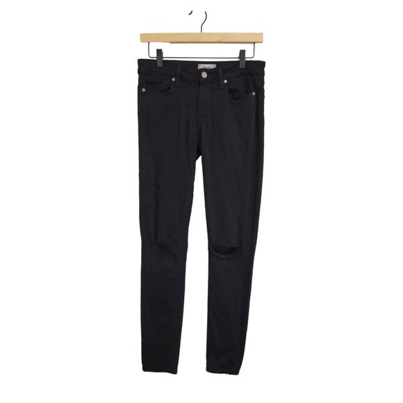 Paige Verdugo Black Eclipse Destructed Ultra Skinny Jeans 27 Dark Wash Mid Rise - Picture 2 of 10